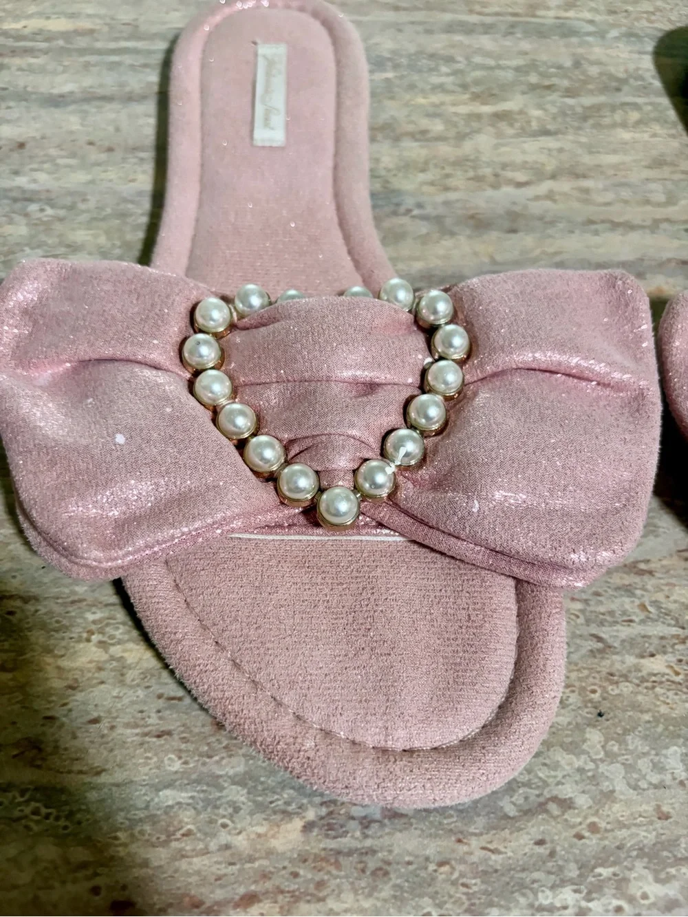 Victoria's Secret Pink Pearl Heart Bow Slide Sandals Size M